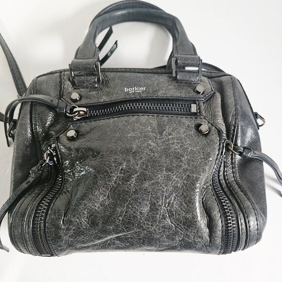 Botkier Handbags - Botkier Top Handle Shoulder Bag Black Textured Leather Distressed Edgy Grunge
